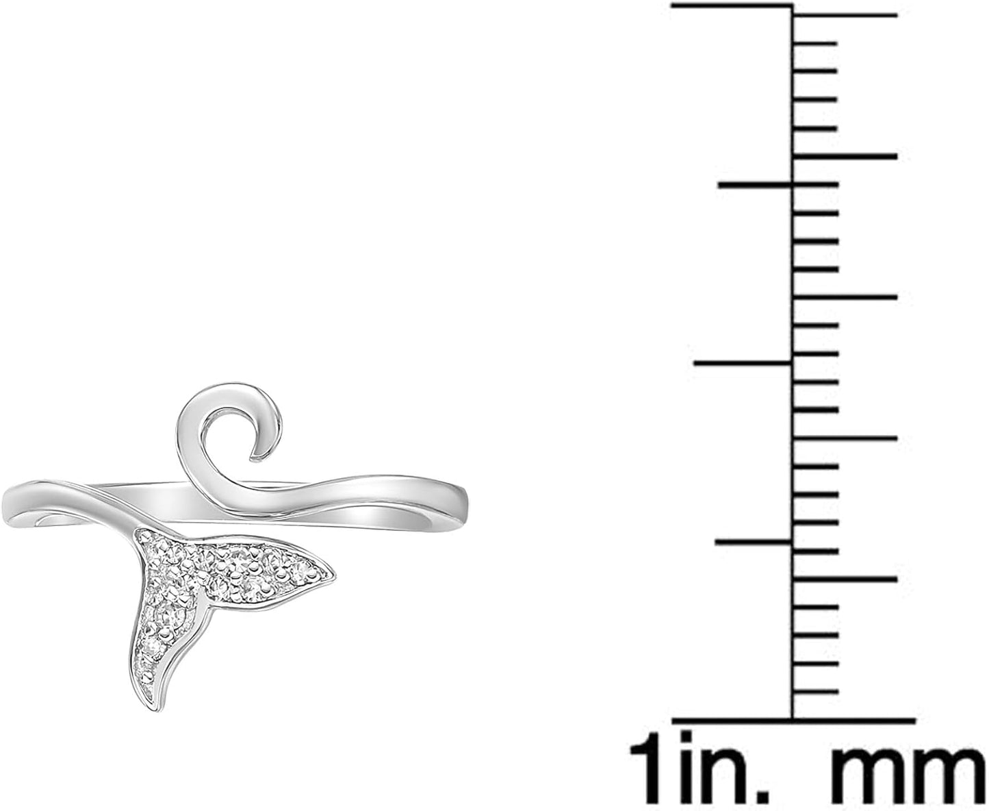 Lavari Jewelers 1/20 Carat Natural Diamond Dolphin Tail Open Toe Ring for Women I 925 Sterling Silver Toe Ring for Her (H-I, I2-I3, 0.04 Cttw) Hypoallergenic Mermaid Tail Adjustable Toe Band