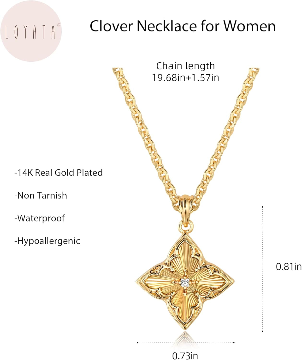 LOYATA Clover Necklace-Dainty Four Leaf Clover Necklace for Women 14K Real Gold Plated Non Tarnish Pendant Necklaces for Women Charm Trendy Jewelry Gifts for Women