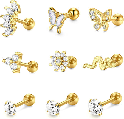 MODRSA 20G 16G Cartilage Earrings for Women Silver Gold Helix Piercing Jewelry Surgical Steel Hypoallergenic Flat Back Earrings Cartilage Hoop for Women Forward Helix Earring Tragus Jewelry Screw Back