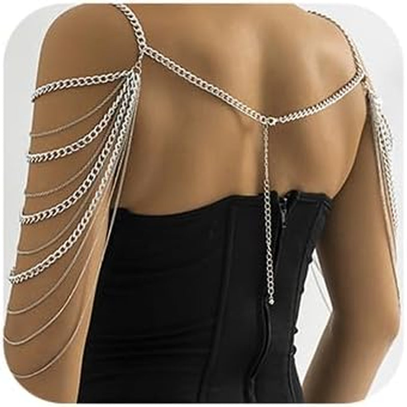 Missgrace Bride Women Shiny Statement Tassel Body Chain Shawl Dainty Body Jewelry Layered Shoulder Chain Wedding Party Nightclub Body Accessories for Women Bride