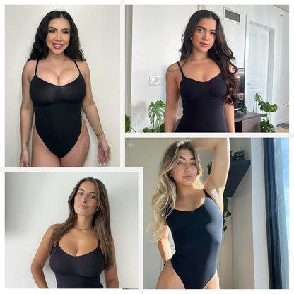 Back view of women in black sculpting shapewear bodysuit