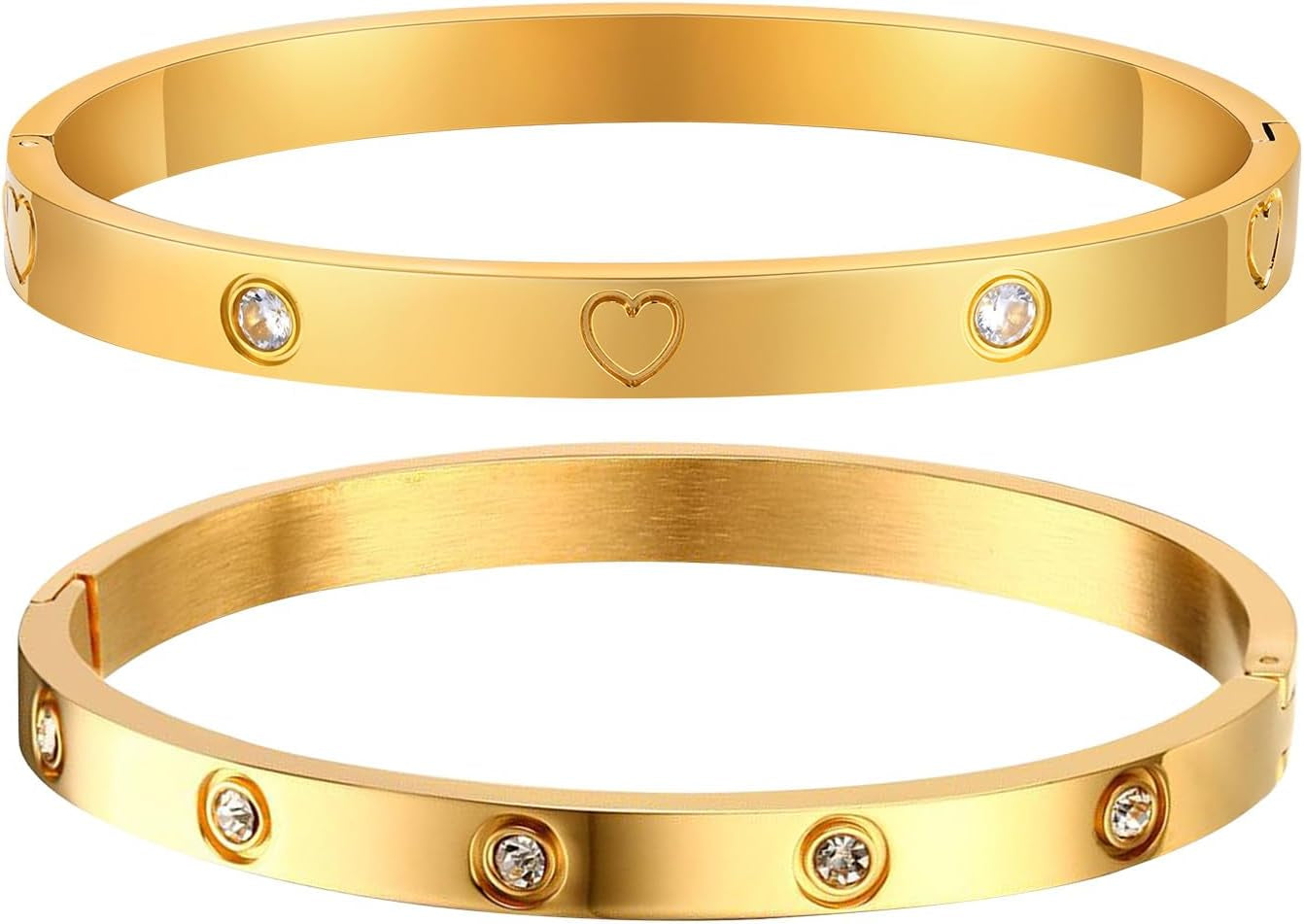 MPRAINBOW Gold Bracelets for Women, 2Pcs 18K Gold Plated Cubic Zirconia Bangle Crystal Friendship Bracelet Jewelry,Wedding Party Christmas Birthday Gifts for Her Girlfriend Sister Daughter