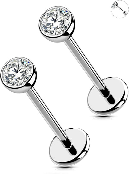 OUFER 2Pcs 20G/18G/16G G23 Titanium Threadless Nose Stud Earrings Flat Back Tiny CZ Small Nose Helix Cartilage Tragus Conch Labret Medusa Monroe Piercing Jewelry for Women Men