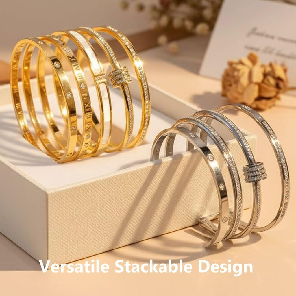 Stainless steel bracelet set with love bangle detail in gift box packaging