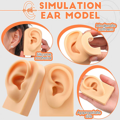 2 Pcs Silicone Ear Model Left and Right Soft Flexible Model Fake Ear Piercing Practice Silicone Body Parts Realistic for Jewelry Display Acupuncture Mannequin Teaching Instruction
