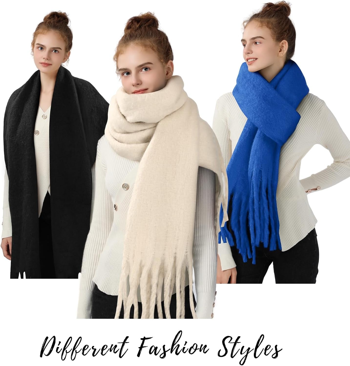 Premillow Women'S Mohair Winter Scarf Pure Color, Warm Winter Scarf for Women and Men, Soft Luxurious Cashmere Feel Scarfs