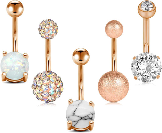 JFORYOU Belly Button Rings Stainless Steel 14G CZ Opal Navel Rings Barbells Women Girls Belly Piercing Jewelry