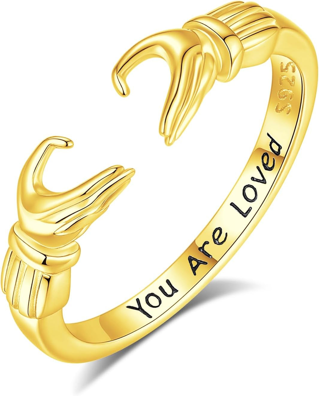 INFUSEU Gold Hug Rings for Women Granddaughter Teen Girls Cute Sterling Silver Adjustable Ring Love Gifts for Her Girlfriend Mom Wife Best Friend