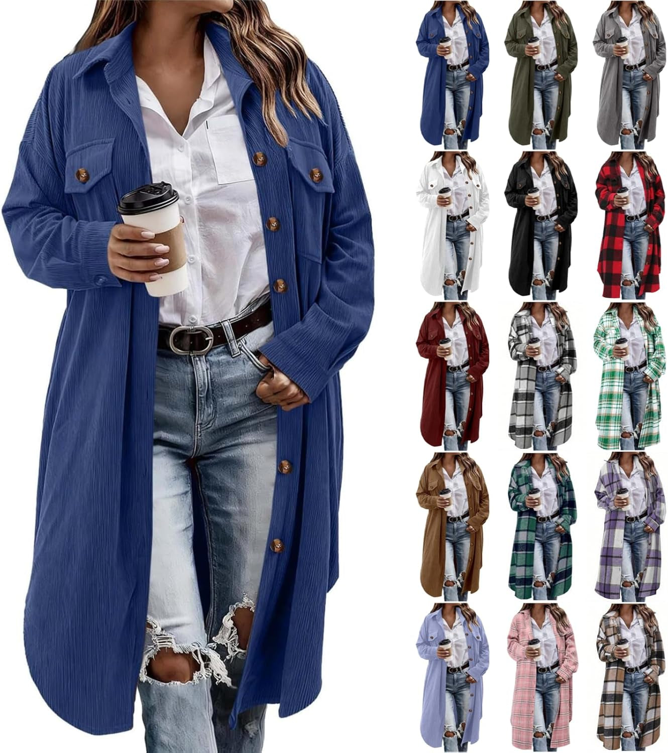 Flannel Shirt Women Plaid Jacket Womens Shacket Casual Lapel Button down Long Sleeve Trench Coat Warm Winter Jackets