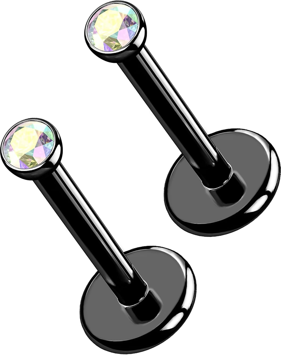 OUFER 2Pcs 20G/18G/16G G23 Titanium Threadless Nose Stud Earrings Flat Back Tiny CZ Small Nose Helix Cartilage Tragus Conch Labret Medusa Monroe Piercing Jewelry for Women Men