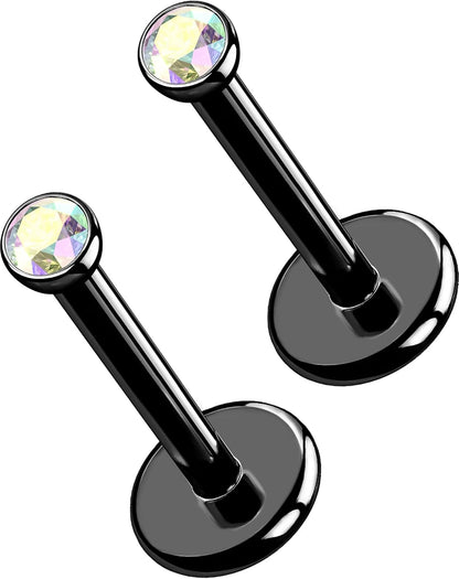 OUFER 2Pcs 20G/18G/16G G23 Titanium Threadless Nose Stud Earrings Flat Back Tiny CZ Small Nose Helix Cartilage Tragus Conch Labret Medusa Monroe Piercing Jewelry for Women Men