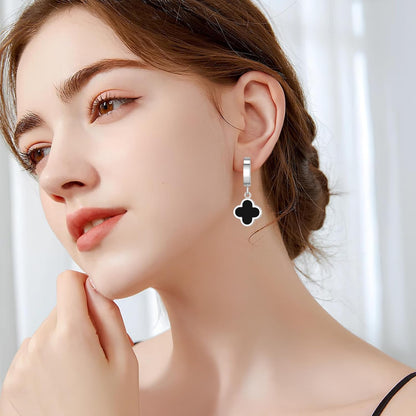 18K Gold Plated Lucky Clover Jewelry Set Black White and Red Four Leaf Clove Bracelet Necklace and Earrings Fashion Birthday Gifts for Women