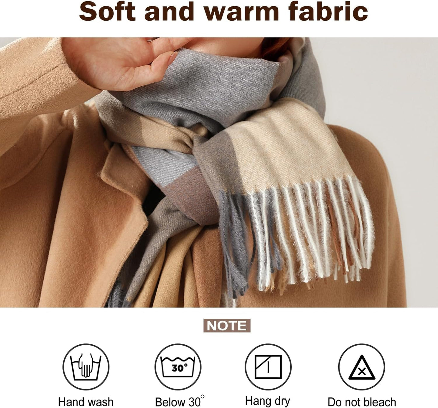 EN'DA Professional Heated Scarf for Women Rechargeable with Battery, 3 Levels Temperatures Control Winter Electric Scarf Khaki Plaid Design for Cold Weather