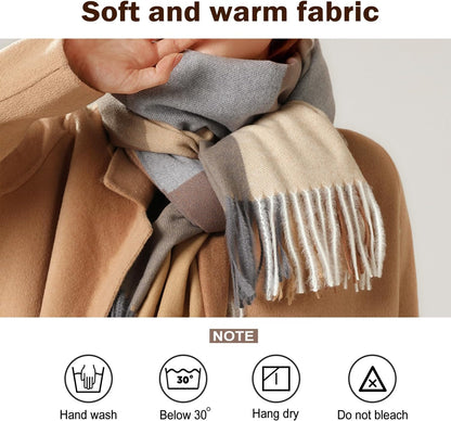 EN'DA Professional Heated Scarf for Women Rechargeable with Battery, 3 Levels Temperatures Control Winter Electric Scarf Khaki Plaid Design for Cold Weather