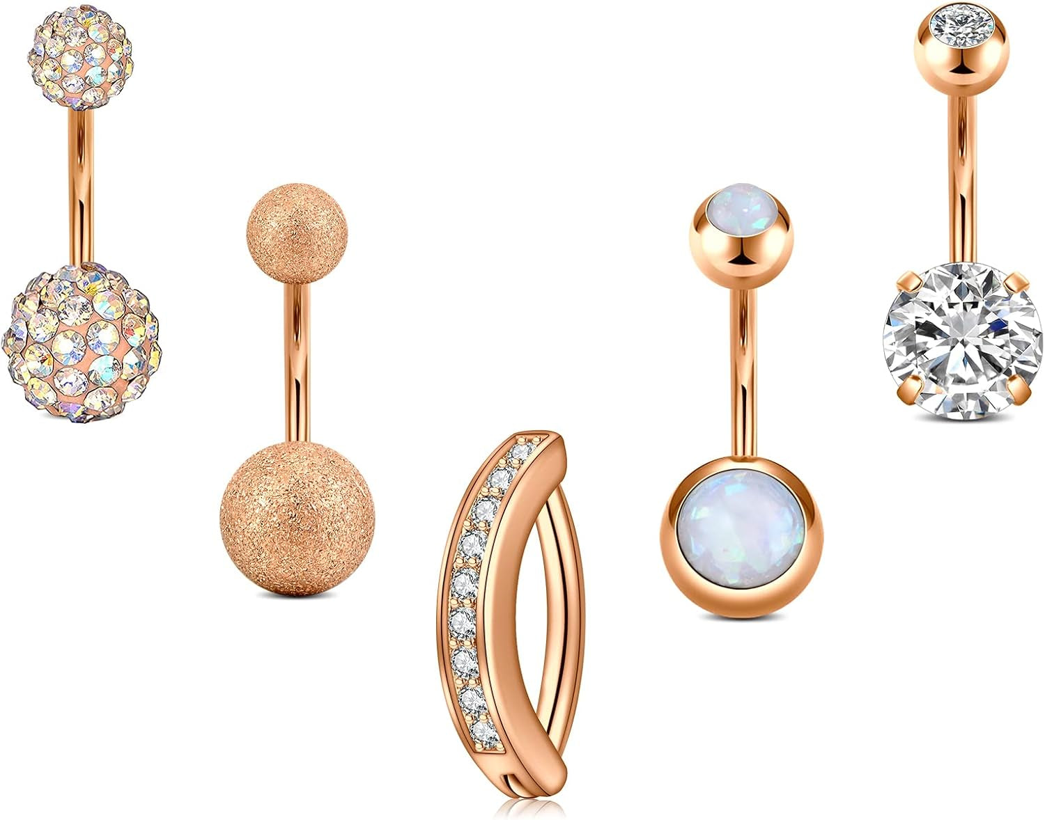 JFORYOU Belly Button Rings Stainless Steel 14G CZ Opal Navel Rings Barbells Women Girls Belly Piercing Jewelry