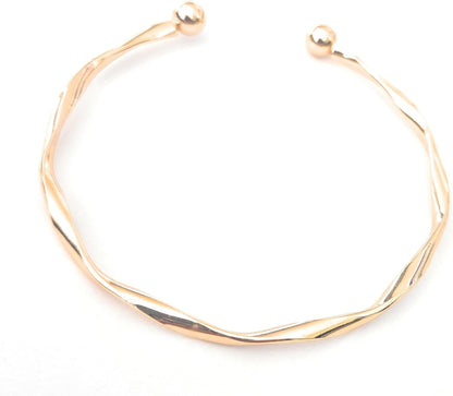 Gold Metal Open Cuff Bangle Bracelets, Heart and Love Letter Charms, Geometric Tennis Design, 6 Piece Set