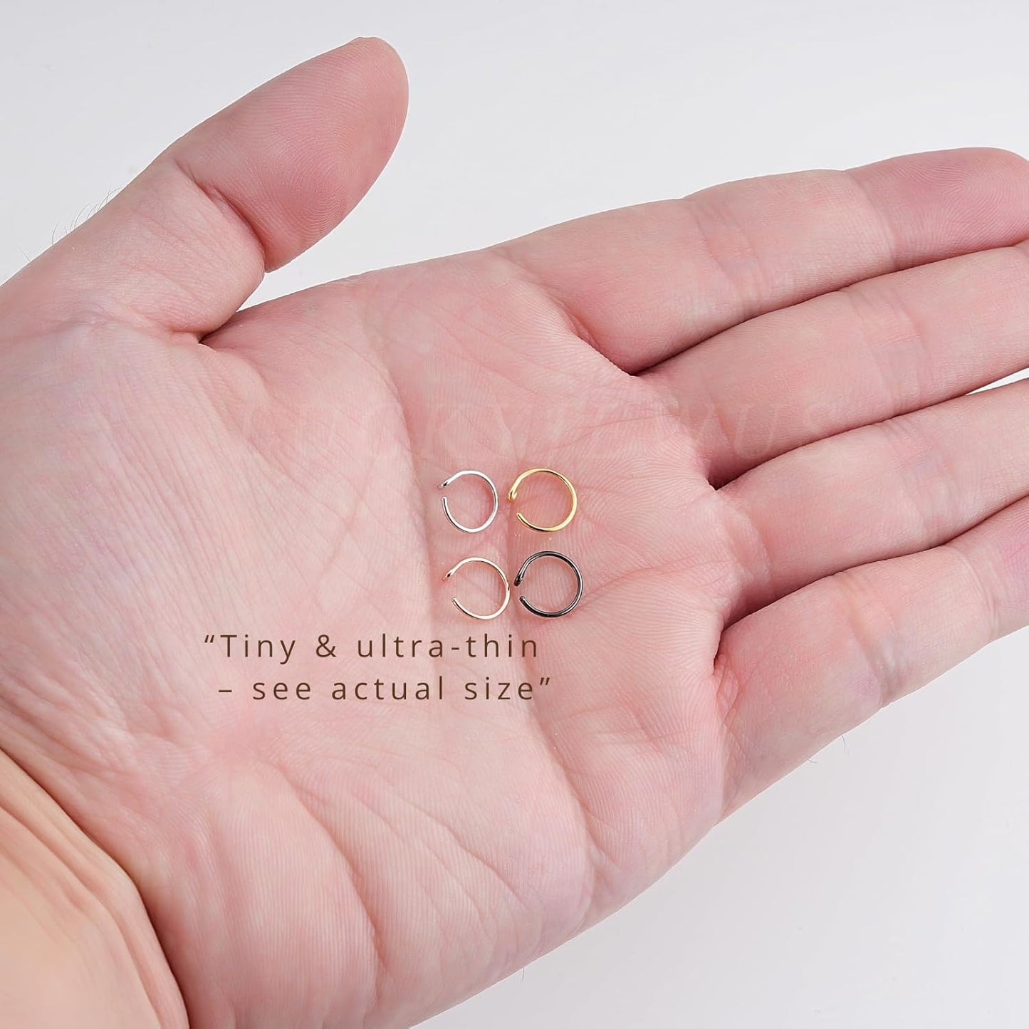 LUCKYJEWUS 4Pcs 925 Sterling Silver Fake Nose Rings Hoops - Clip-On Nose Jewelry for Women & Men, No Piercing Needed, 14K Yellow/White/Rose/Black Gold Plated