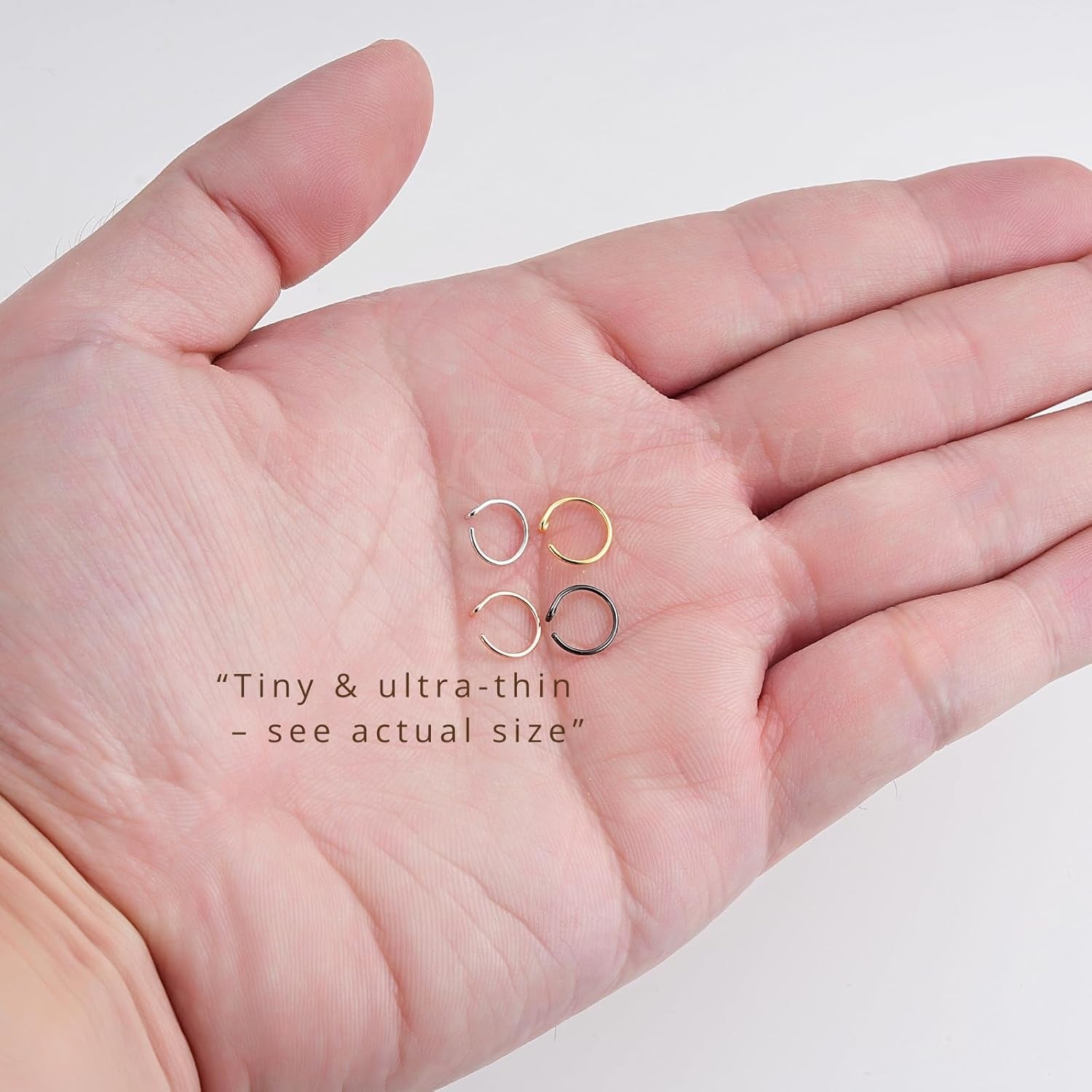 LUCKYJEWUS 4Pcs 925 Sterling Silver Fake Nose Rings Hoops - Clip-On Nose Jewelry for Women & Men, No Piercing Needed, 14K Yellow/White/Rose/Black Gold Plated