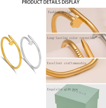 FAFUGA 18 K Gold Plated Double Bangle Bracelet Stack Love Jewelry Set for Women Gift with Box