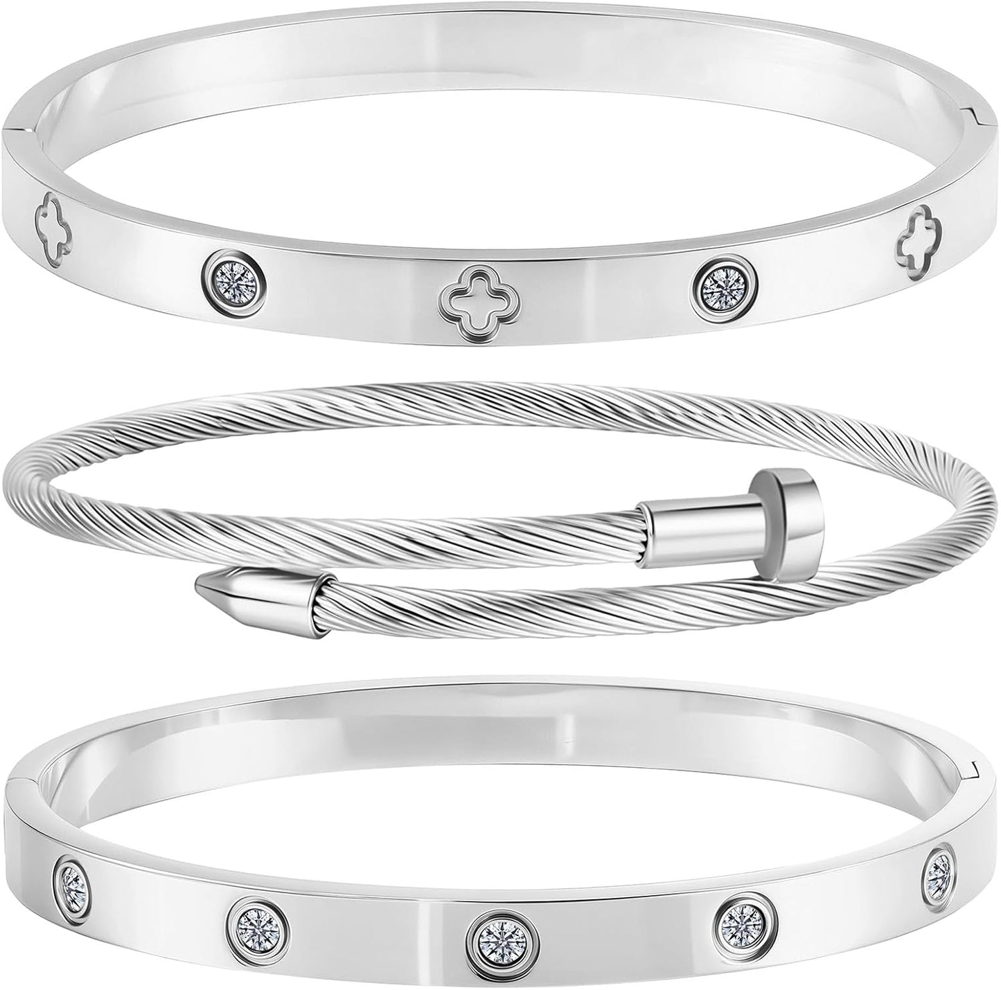 Gold Bracelets for Women - Stackable Bangles with Love & Friendship Theme - Stainless Steel Jewelry Gift for Her