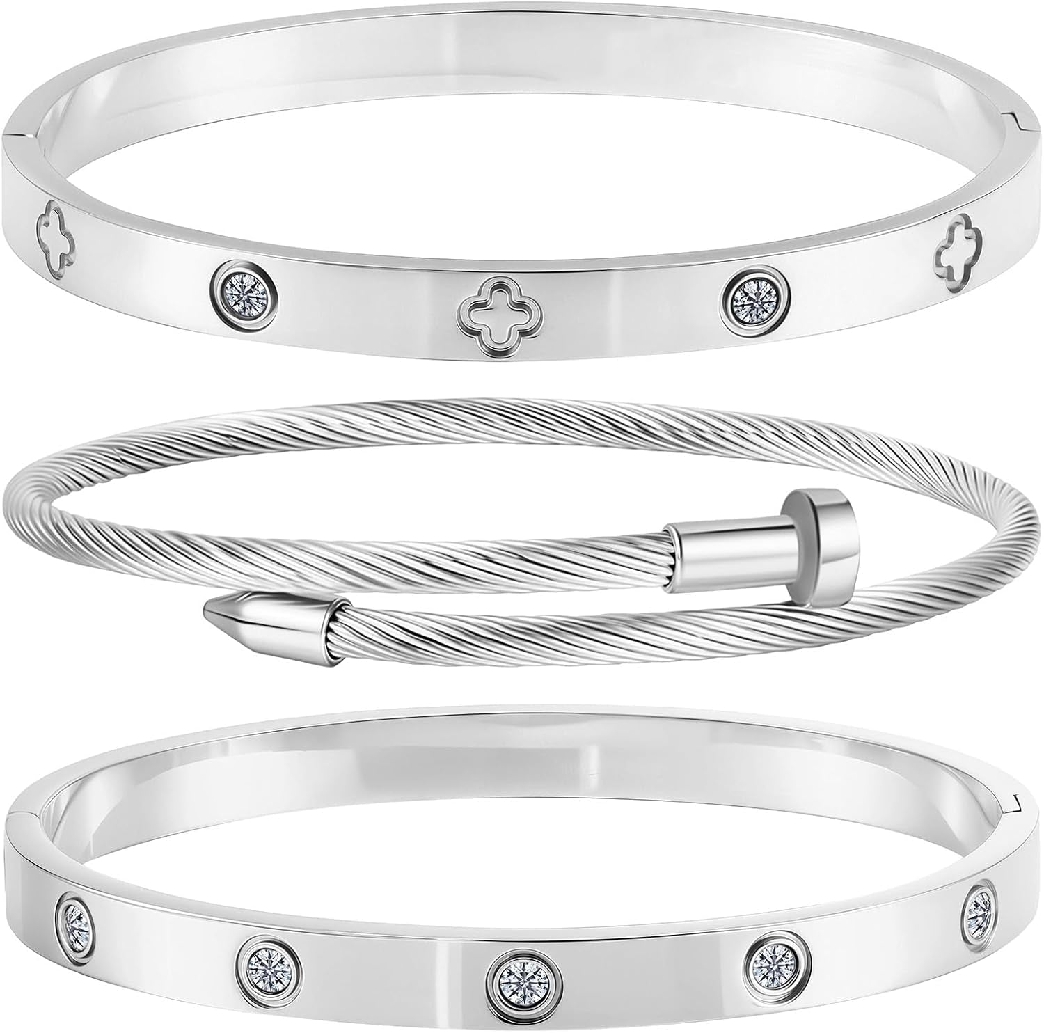 Gold Bracelets for Women - Stackable Bangles with Love & Friendship Theme - Stainless Steel Jewelry Gift for Her