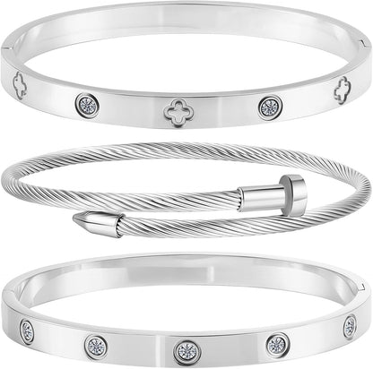 Gold Bracelets for Women - Stackable Bangles with Love & Friendship Theme - Stainless Steel Jewelry Gift for Her