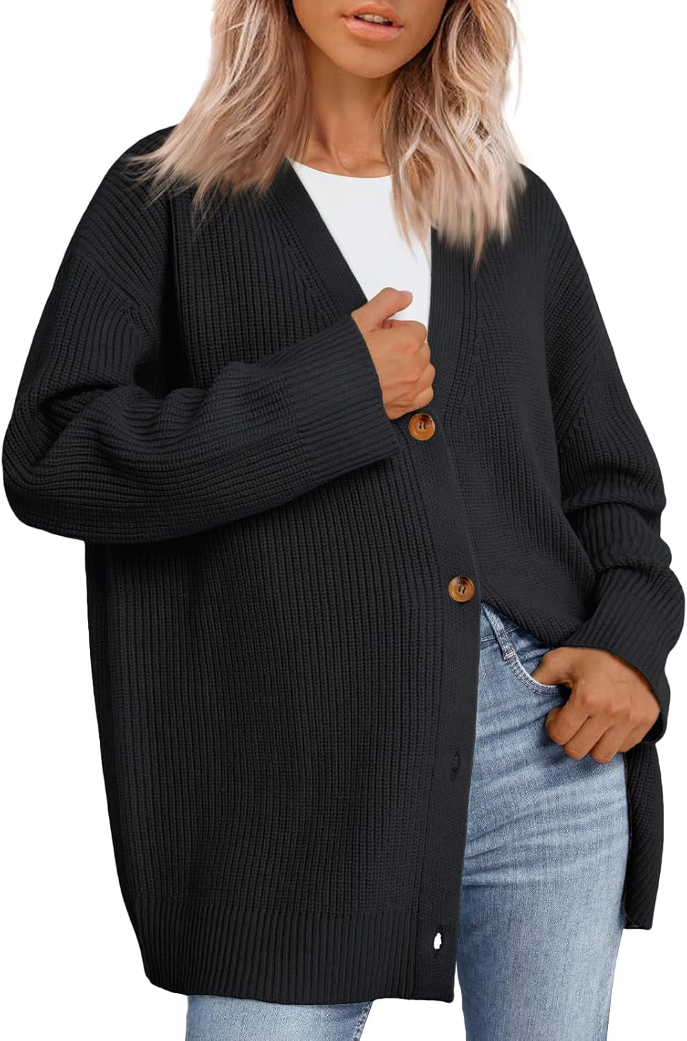 LILLUSORY Women Oversized Cardigan Sweater 2025 Fall Outfits Cloth Fashion V Neck Knit Button Front Casual Trendy Tops