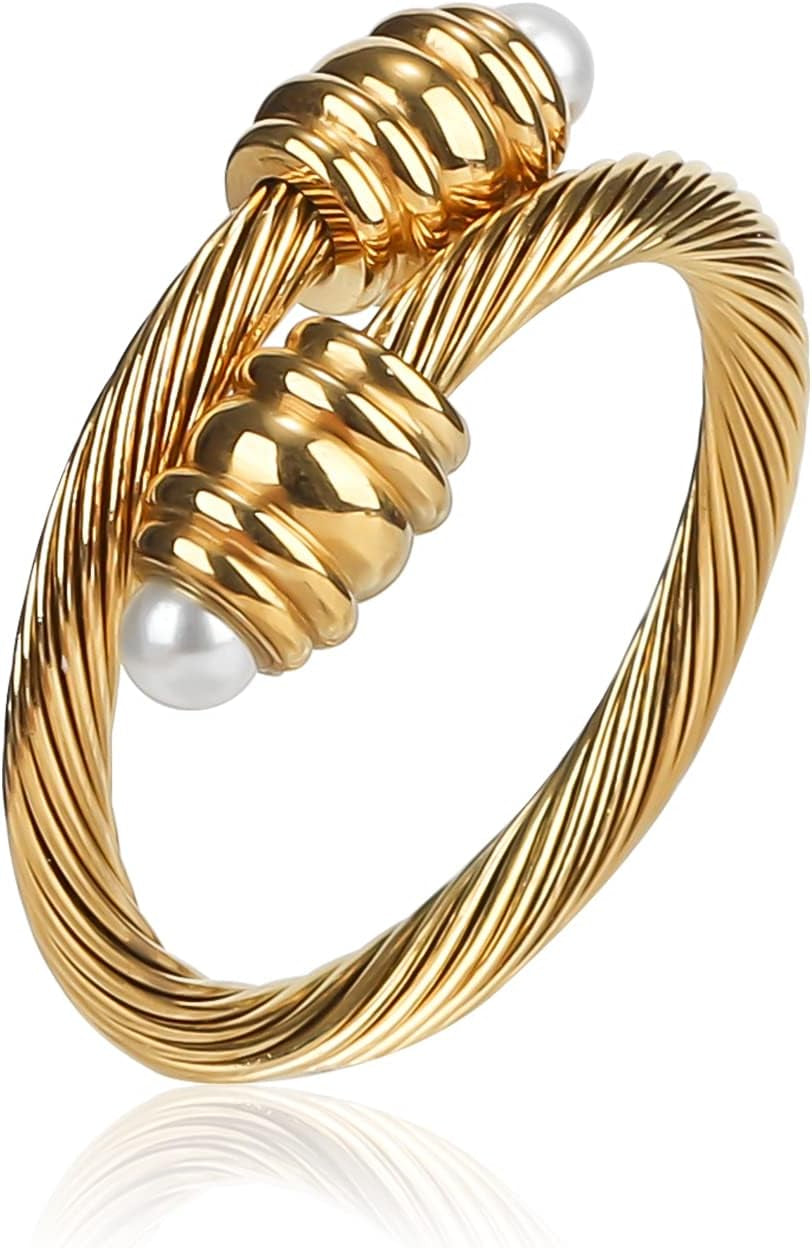 Cable Ring, a Cuff Pearl Ring Designed to Fit Finger Circumference between 70Mm-90Mm