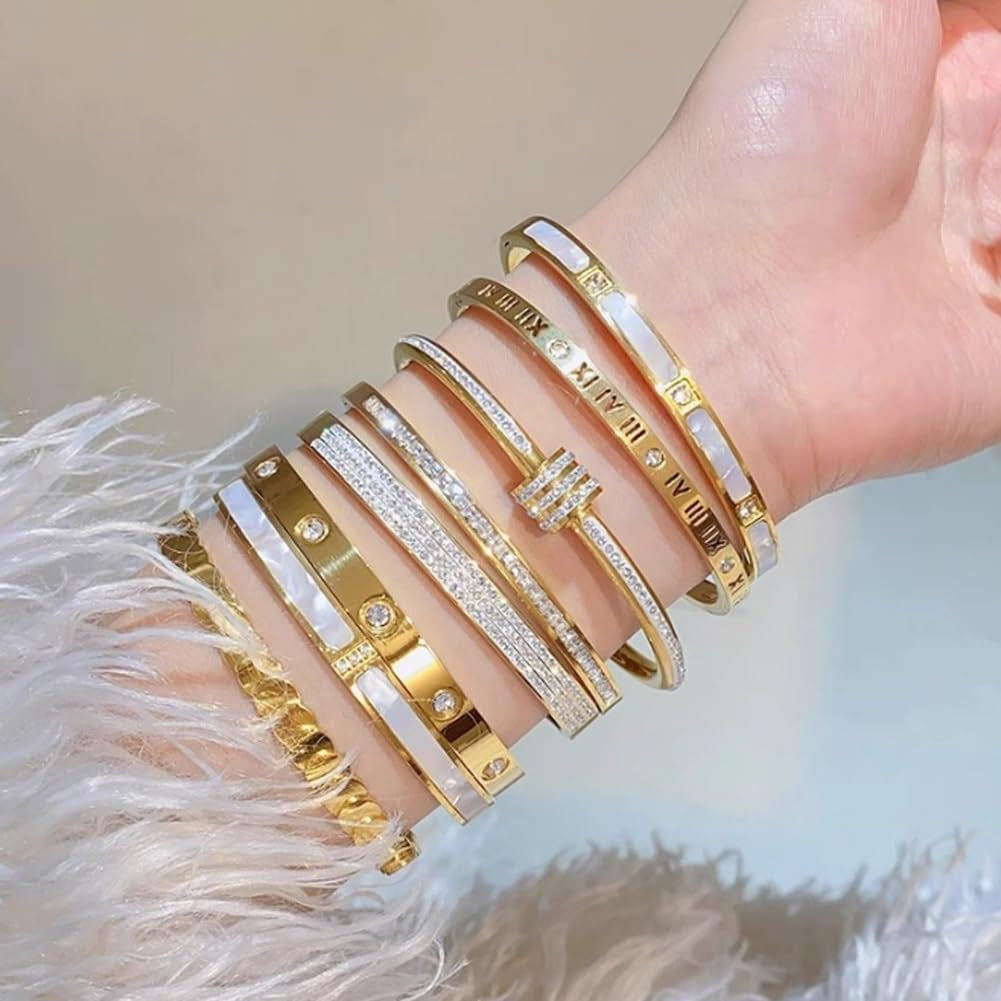 4-Piece Elegant Stainless Steel Bracelet Set Fashionable Classic Design Women Beaded Gold Bead Bracelets Stackable Bangles with Love & Friendship Theme Stainless Steel Jewelry