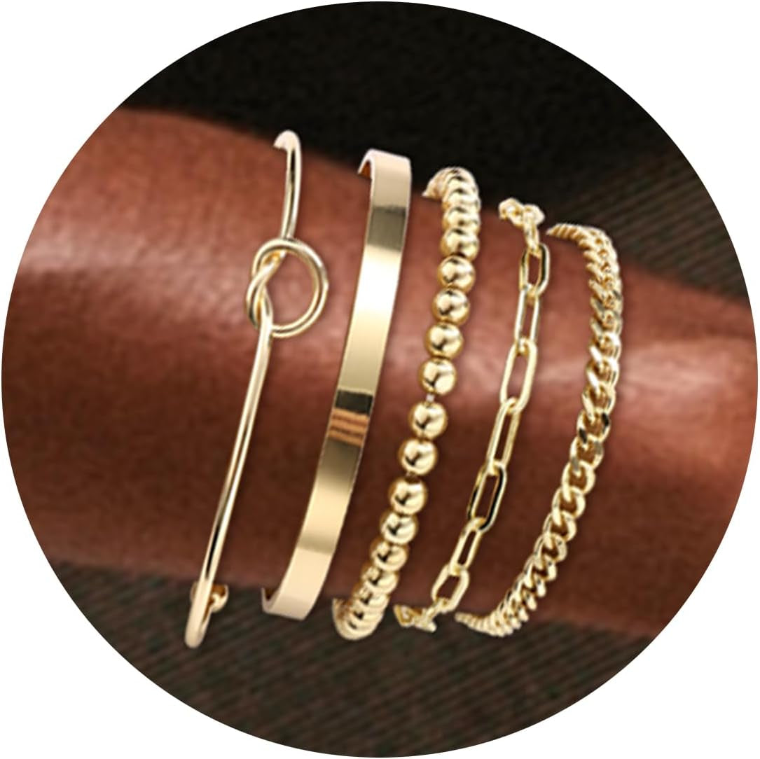 Piercingj Stackable Bracelet Set for Women Dainty Gold Beaded Chain Cuban Link Bracelets Layered Paperclip Love Knot Cuff Bangle Pulsera Jewelry