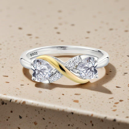 Mother and Daughter Infinity Love Ring, Two-Tone Heart-Shaped Zirconia Stone, S925 Sterling Silver, Diamond Accent