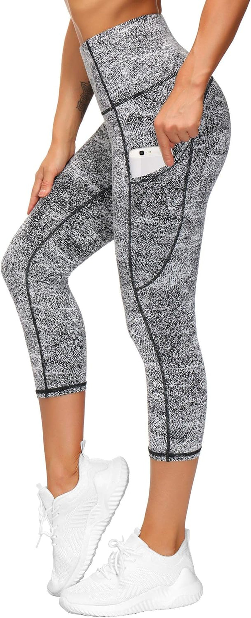 THE GYM PEOPLE Thick High Waist Capris Yoga Pants with Pockets, Tummy Control Workout Running Yoga Leggings for Women