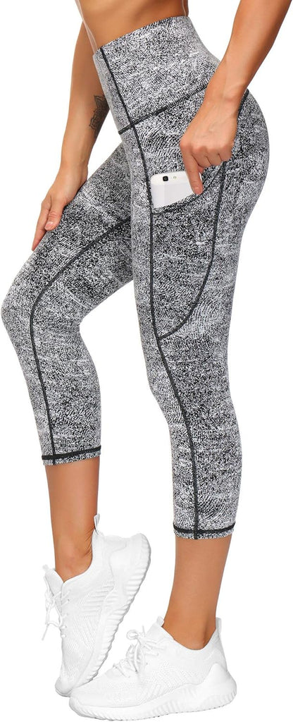 THE GYM PEOPLE Thick High Waist Capris Yoga Pants with Pockets, Tummy Control Workout Running Yoga Leggings for Women