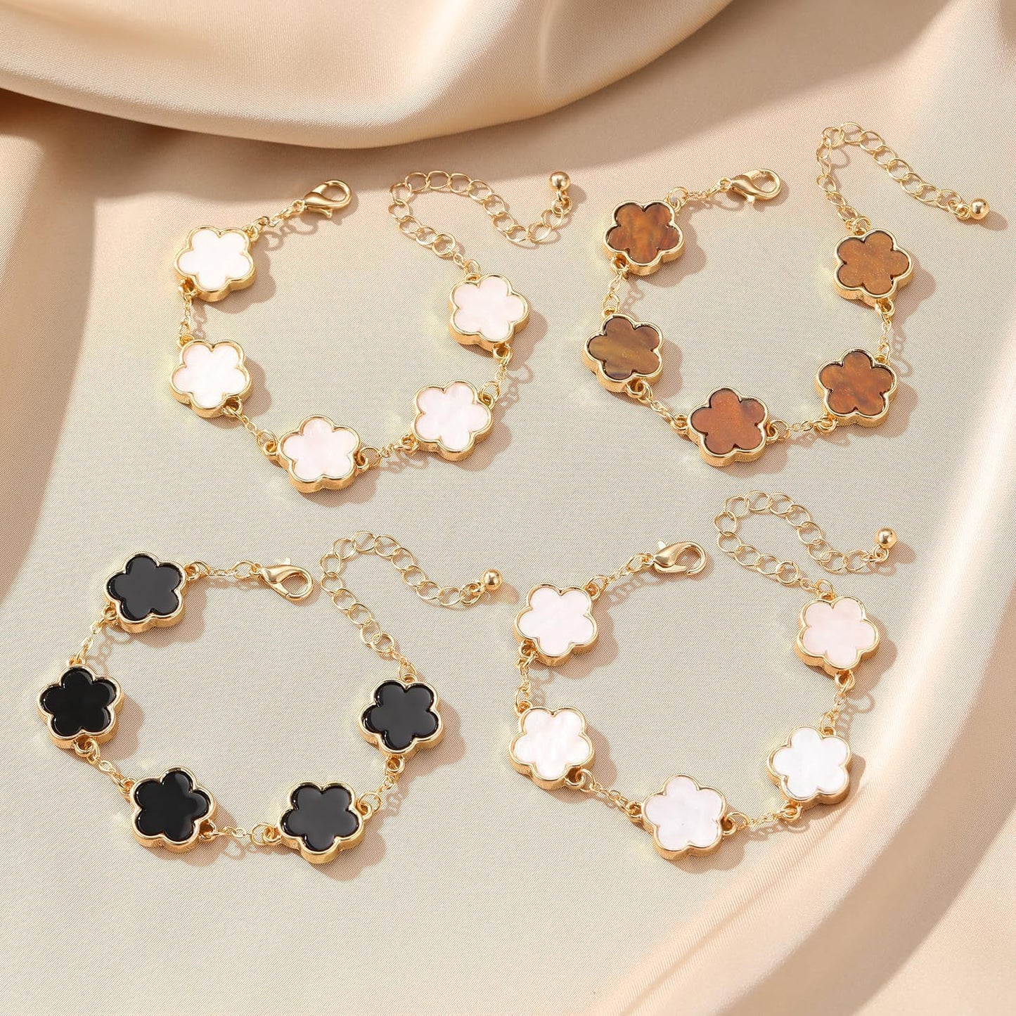 2 PCS Lucky Flower Bracelet Set for Women, Delicate Floral Chain Link, Cute and Classic Jewelry Accessory, Ideal for Daily Wear and All Occasions