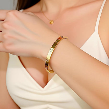 Gold Bracelets for Women - Stackable Bangles with Love & Friendship Theme - Stainless Steel Jewelry Gift for Her