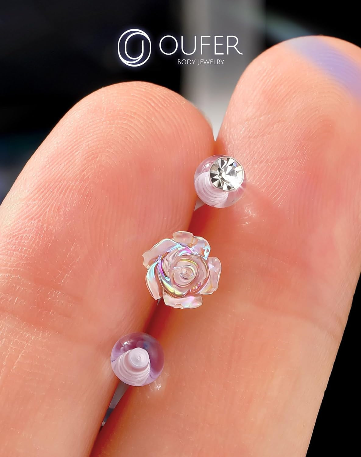 OUFER 3PCS Plastic Helix Piercing Jewelry, Clear Lip Piercing Retainers for Surgery, Cute Flower Lip Rings, 16G Flat Back Cartilage Tragus Lobe Earrings for Women and Men-8Mm