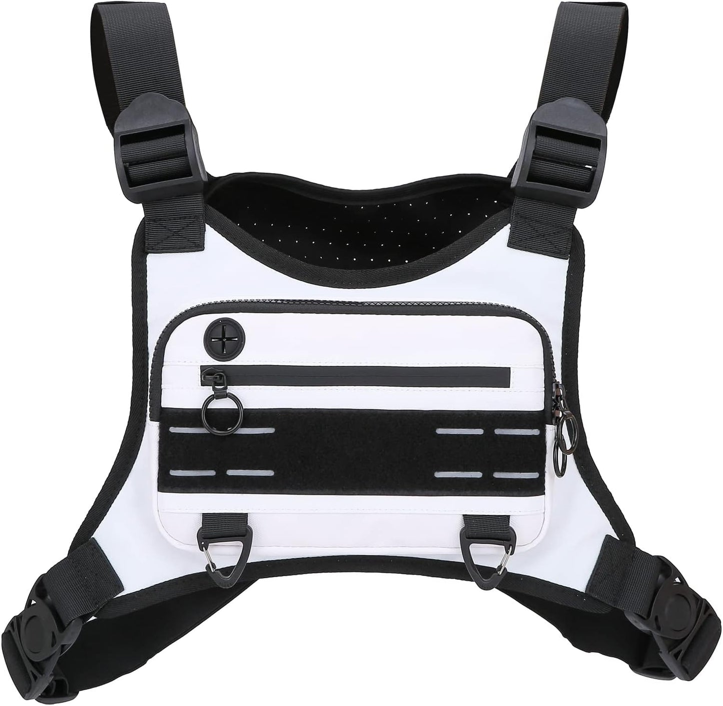 Close-up of adjustable shoulder straps on lightweight running chest pack