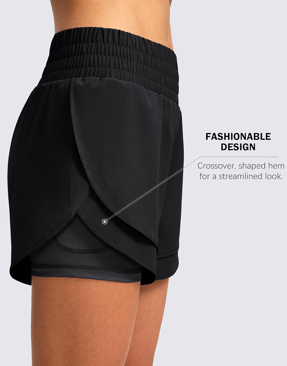 Woman in Soothfeel running shorts demonstrating flexibility and comfort during workout