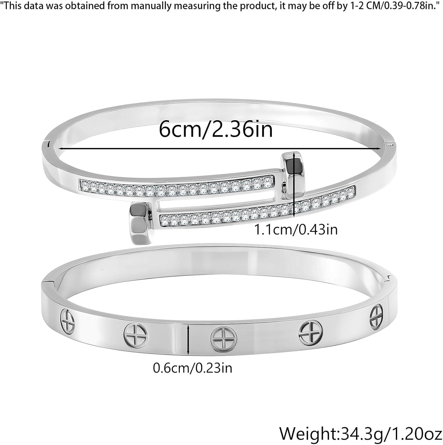 2PCS Gold Bracelets for Women Friendship & Love Theme Crystal Bangle Set Stainless Steel Non Tarnish Jewelry, Ideal Birthday Gift.