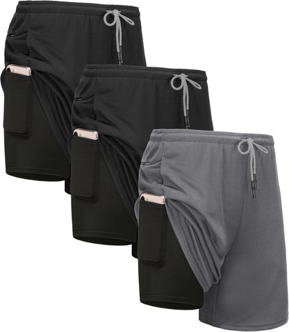 Side view showing stretch and breathable fabric of gym shorts