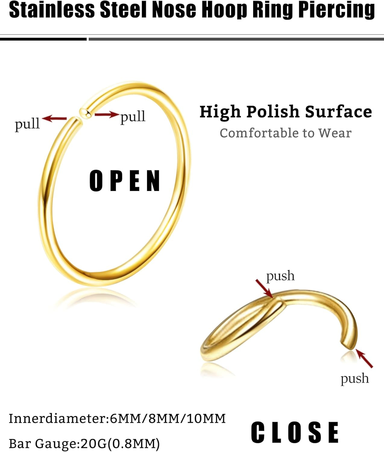 Drperfect 36Pcs 20G Nose Ring Hoop for Women Men 316L Stainless Steel Helix Tragus Lip Septum Ring Cartilage Earring Hoop Piercing Jewelry