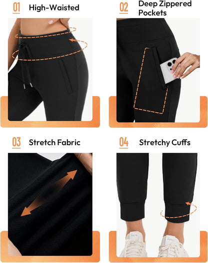 Woman running in comfortable fleece lined jogging pants