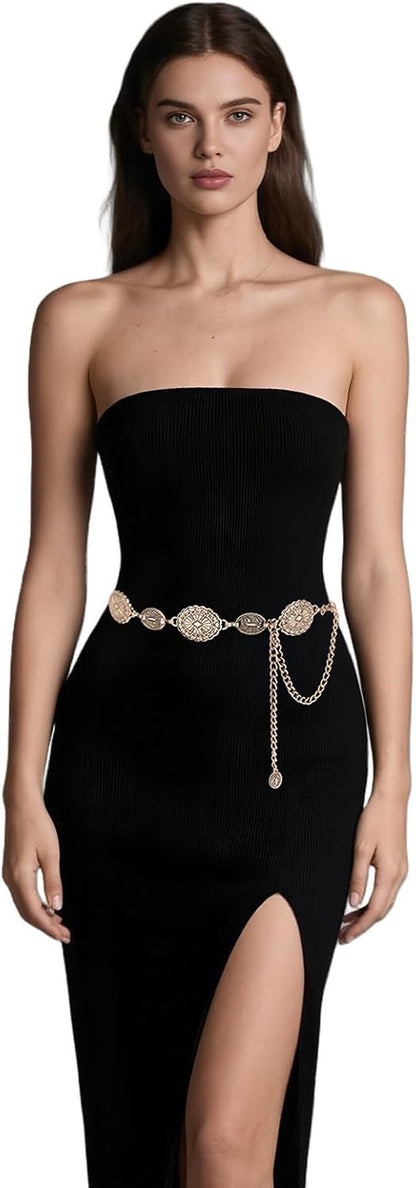 NEOREAL Metal Waist Chain Retro Fashion Body Belly Belt Gold Silver Belts Jewelry Accessories for Women Girls