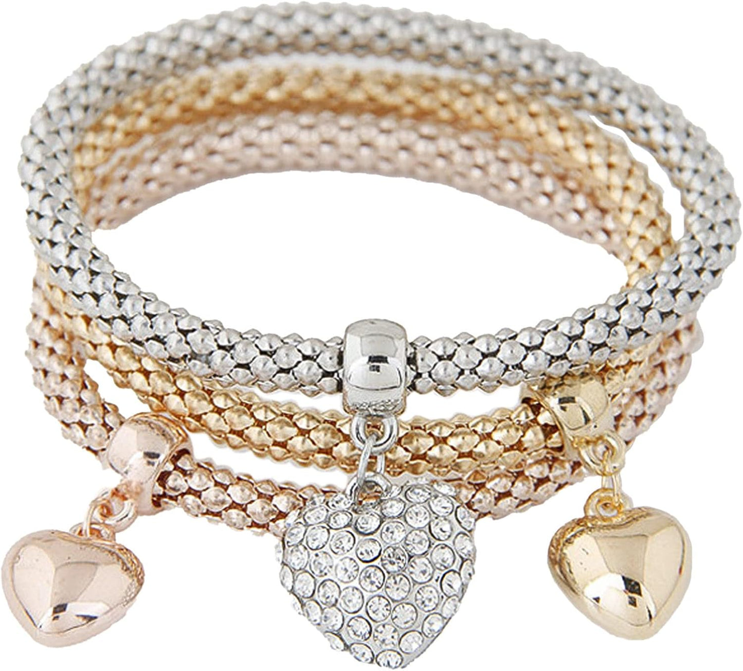 3Pcs Multilayer Crystal Rhinestone Bead Corn Chain Love Heart Tree of Life Bracelet Bangle Set for Women Stretchy Butterfly Animal Bracelet Friendship Jewelry Birthday Gift
