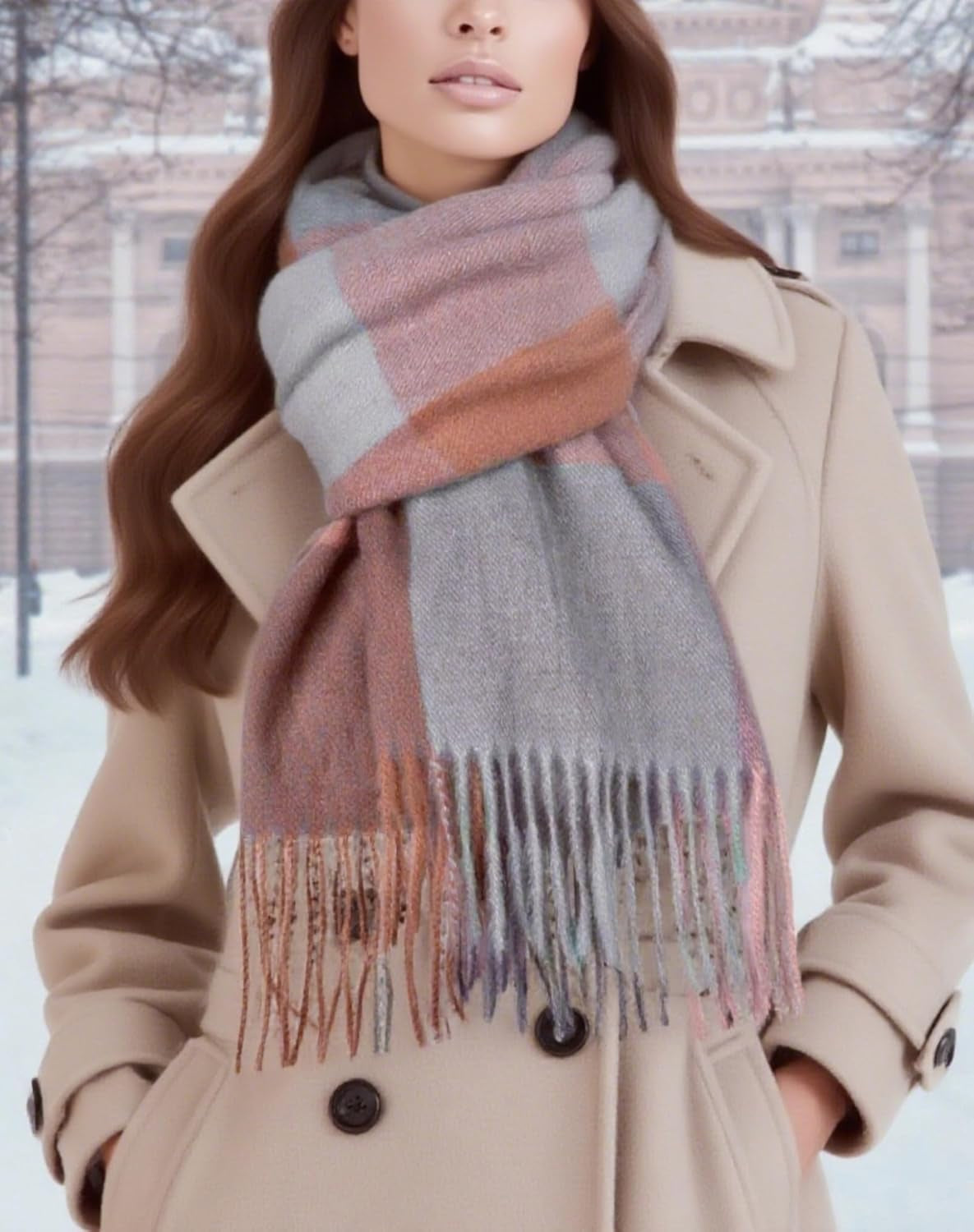 Womens Scarf Winter Blanket Large Scarves Thick Soft Warm Plaid Chunky Scarfs