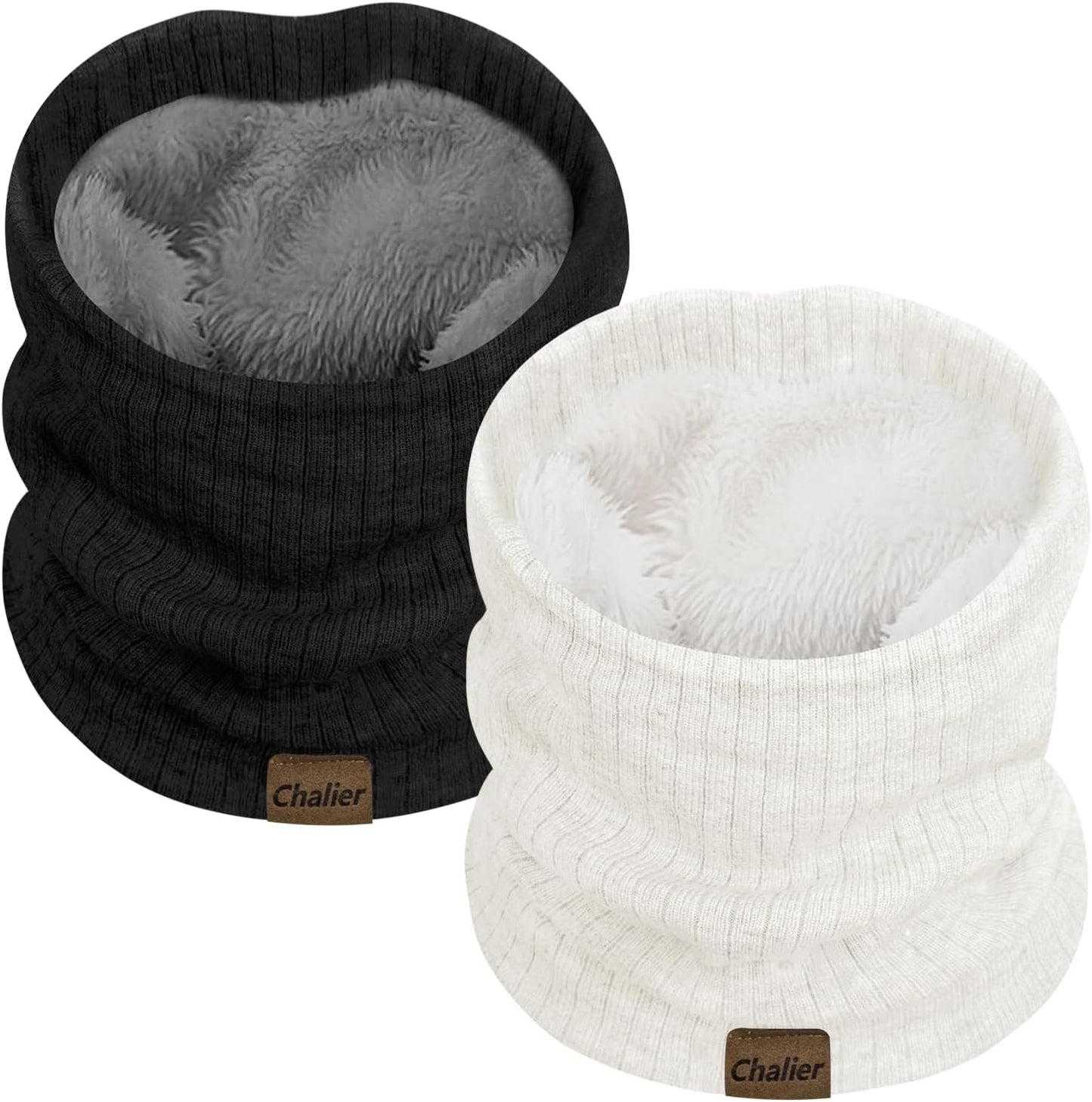 Chalier Infinity Scarf Winter Double-Layer Neck Warmer Knit Fleece Lined Circle Loop Scarves