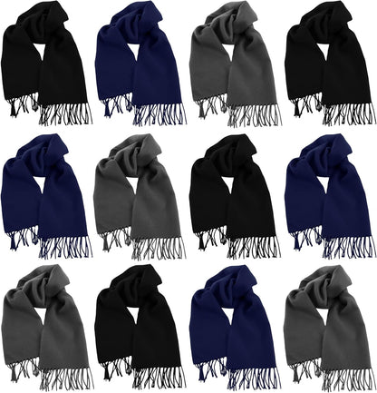 12 Pack Fleece Winter Scarves, Warm Winter Scarf Multi-Color Bulk Wholesale, Unisex Men Women