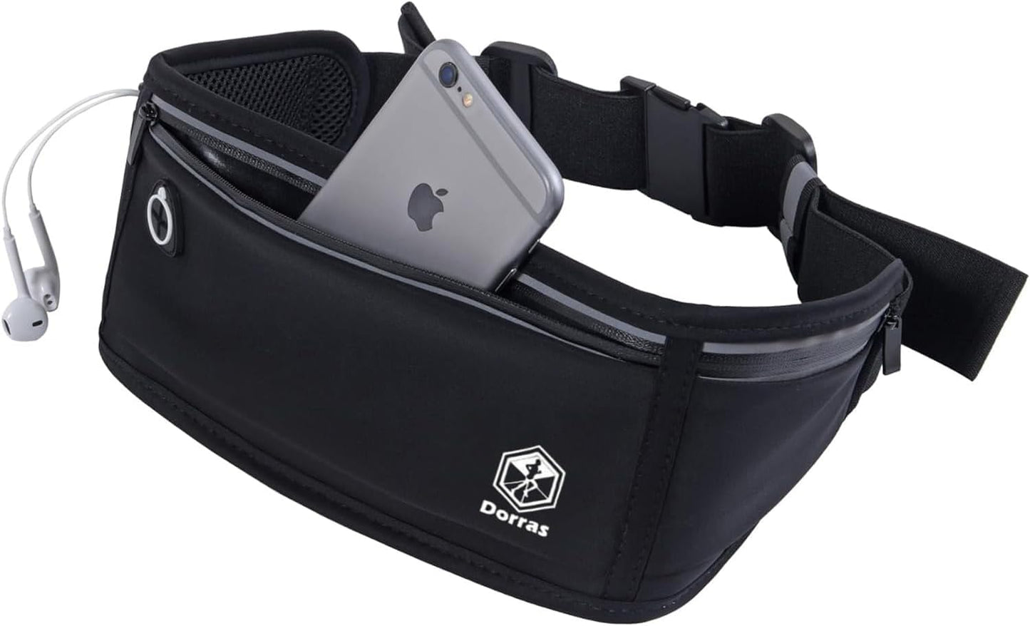 Running phone holder belt showing secure smartphone compartment and storage