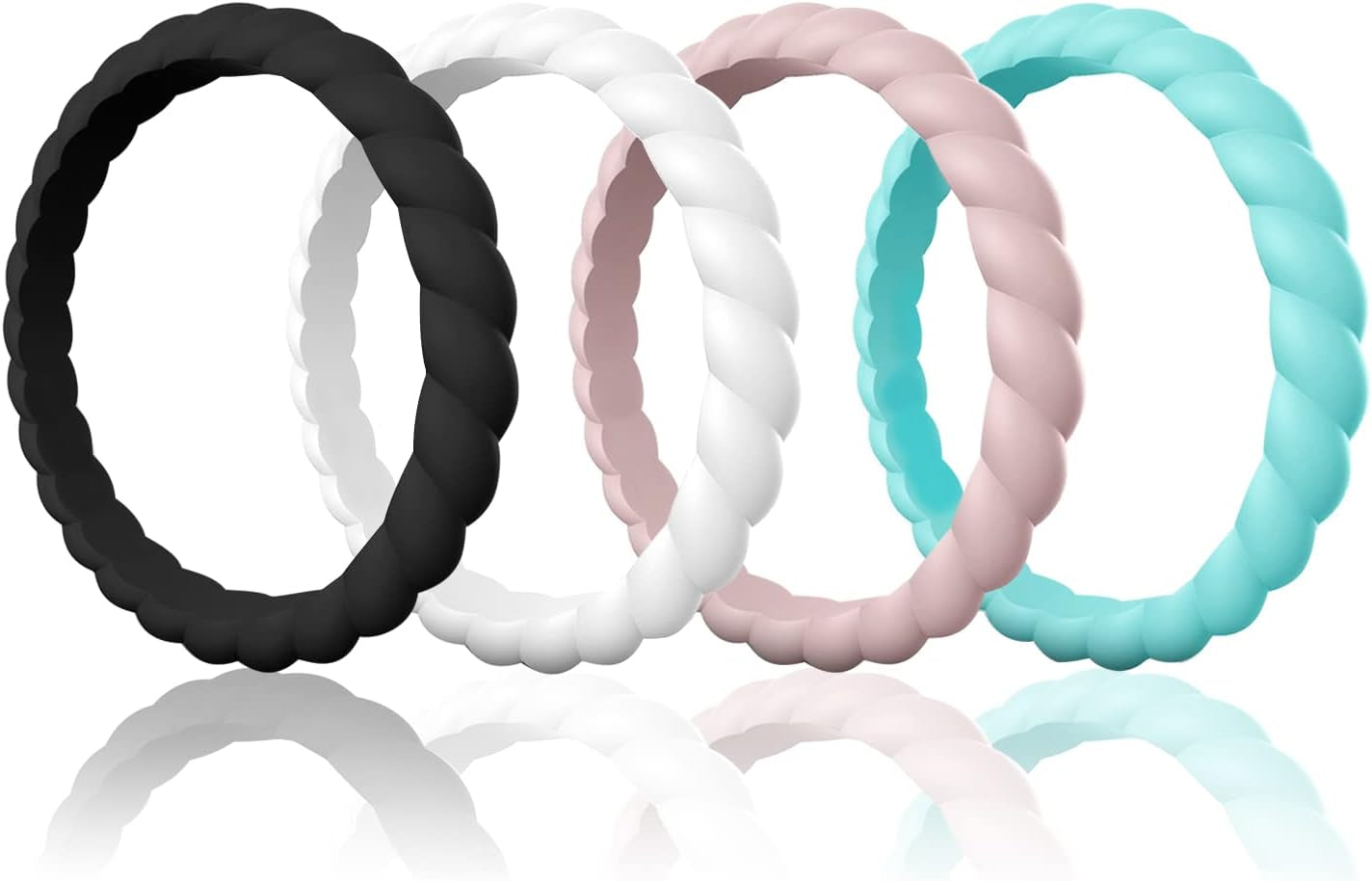 Egnaro Silicone Wedding Ring for Women,Thin and Stackble Braided Rubber Wedding Bands,No-Toxic,Skin Safe