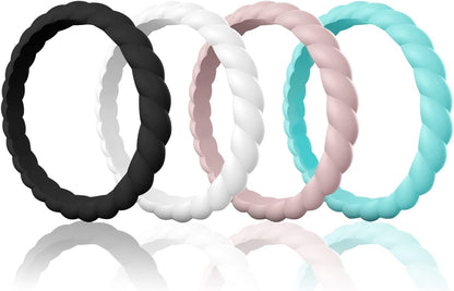Egnaro Silicone Wedding Ring for Women,Thin and Stackble Braided Rubber Wedding Bands,No-Toxic,Skin Safe
